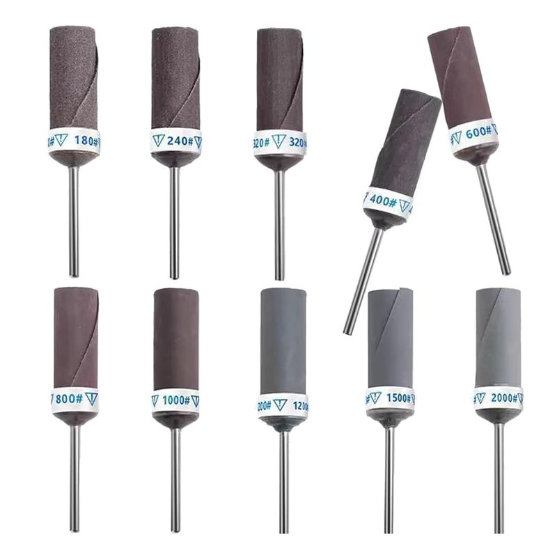 JUNLIXN JUNLINX 10 Pcs Mixed Grit Sandpaper Drum, 1/8 Inch Shank Abrasive Sanding Bite Sandpaper Sticks Set for Dremel Rotary Tools - Image 1